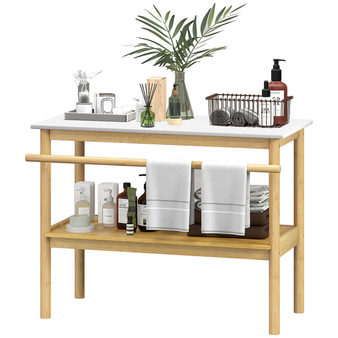 Rootz Bathroom Shelf Storage - Bamboo Shelves - Towel Rod - Easy Cleaning - 100cm x 48cm x 75cm