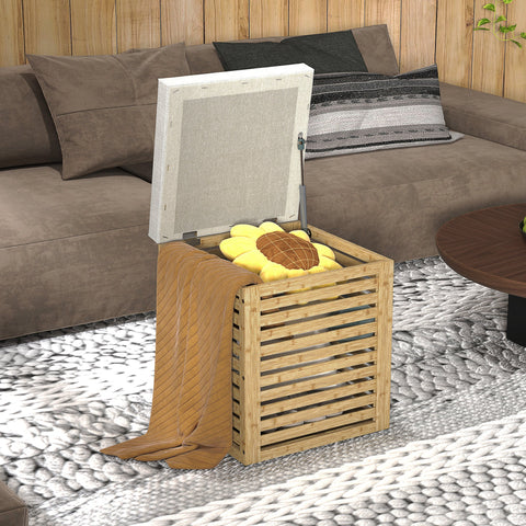 Rootz Storage Box Stool - Storage Ottoman - Bamboo Storage Seat - Comfort Foam Padding - 40 x 40 x 47 cm - Brown and Grey
