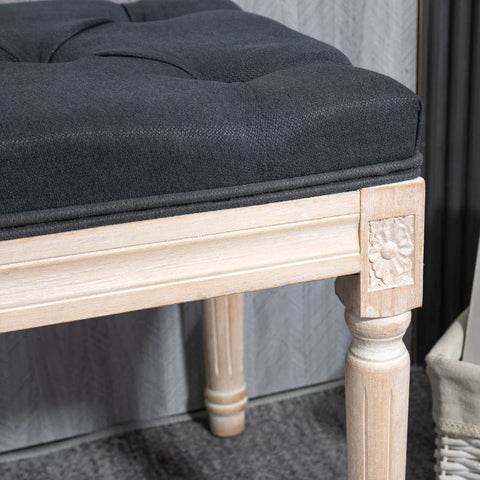 Rootz Bench - Bed Bench - Vintage Design - Vintage Bench - Button Stitching - Turned Legs - Shabby Chic - Dark Gray - 80cm x 40cm x 43cm