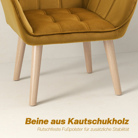 Rootz Velvet Lounge Chair - Scandi Style Accent Chair - Comfortably Padded - Rubberwood Legs - Metal Frame - Yellow - 67cm x 61.5cm x 71cm