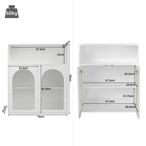 Rootz Sideboard with Glass Door - Storage Cabinet - Kitchen Cabinet - LED Lighting - 70cm x 35cm x 90cm