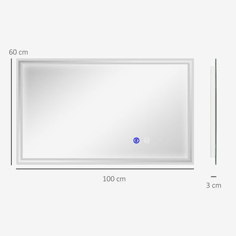 Rootz LED Bathroom Wall Mirror - Lighted Vanity Mirror - Illuminated Makeup Mirror - Anti-Fog, 100 x 60 cm