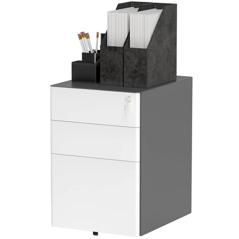 Rootz File Cabinet - Roll Container - Office Storage - Secure & Durable - Steel Housing - 39x48x59 cm, White and Grey