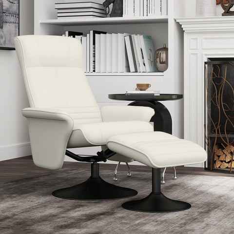 Rootz Recliner & Stool Set - TV Armchair - Swivel Chair - Ergonomic Comfort - White - 69L x 71W x 104H cm
