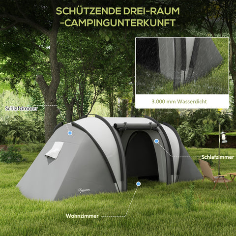 Rootz Camping Tent - Family Tent - Tunnel Tent - Water-Repellent - Easy Transport - 450cm x 220cm x 180cm