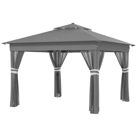 Rootz Garden Tent - Gazebo - Solar Powered - Ground Spikes - Carry Bag - LEDs Garden Tent - Steel - Oxford fabric - Gray - 336 Cm X 336 Cm X 270 Cm