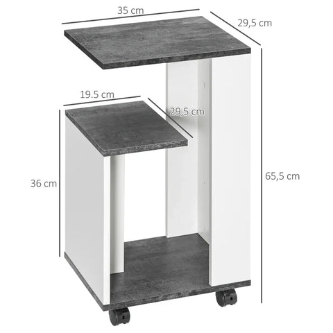 Rootz Nightstands - Bedside Cabinet - 4 Wheels - Modern Design - 3 Shelves - Chipboard - Grey - White - 35 X 29.5 X 65.5 Cm
