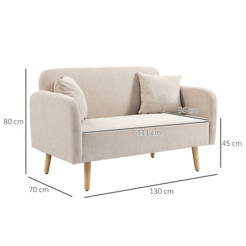 Rootz 2 Seater Sofa - Loveseat - Couch - Easy to Clean - 130cm x 70cm x 80cm, Cream Velvet, Rubberwood Legs