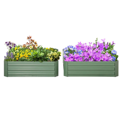 Rootz Planter Box Set of 2 - Open Bottom Flower Box - Raised Garden Bed - Steel Frame - Green - 2 x 100 x 100 x 30 cm