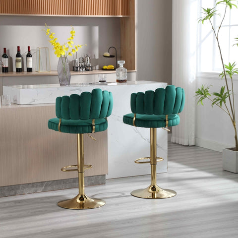 Rootz Adjustable Bar Stool Set - Retro Style Chairs - Velvet Swivel Stools - Ergonomic Comfort - 48cm x 45.5cm x 92-114cm