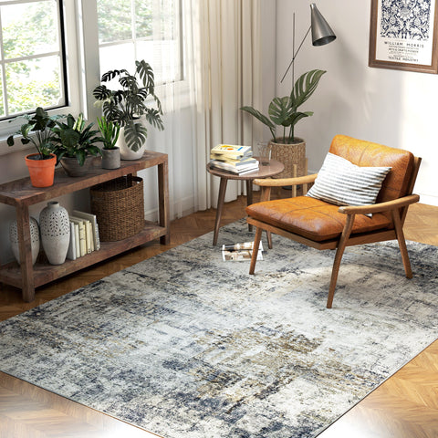 Rootz Living Room Carpet - Modern Artistic Pattern - Washable Rug - Cozy Polyester - 230cm x 160cm x 0.5cm - Grey