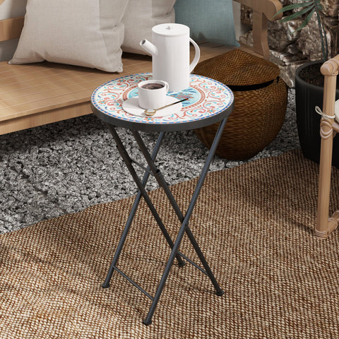 Rootz Mosaic Garden Table - Foldable Terrace Table - Outdoor Side Table - Space-Saving Design - Ø35.5 x 55H cm