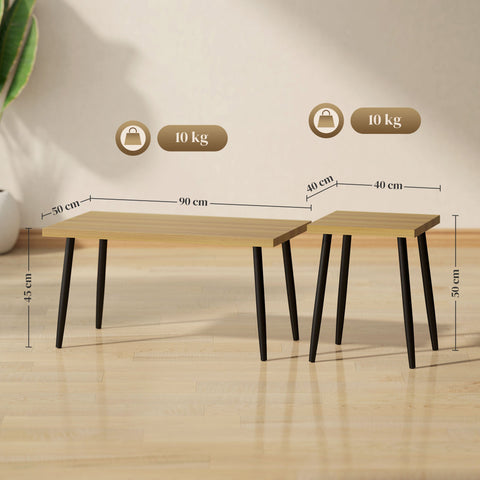 Rootz 2-Set Coffee Table - Side Table - Flexibility Table - Modern Design - 90x50x45cm (Large), 40x40x50cm (Small)