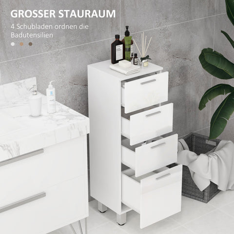 Rootz Bathroom Cabinet - Bathroom Storage Unit - 4 Drawer Organizer - Space-Saving Design - 30cm x 30cm x 93cm - White Chipboard