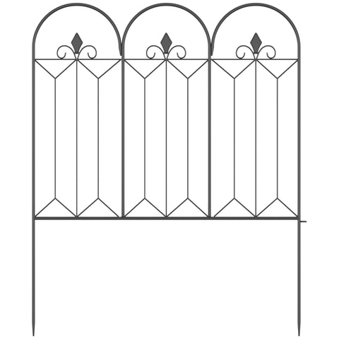 Rootz Garden Decorative Metal Fence Set - Outdoor Panels - Boundary Fencing - Charming Design - 305 x 79.5 cm Black