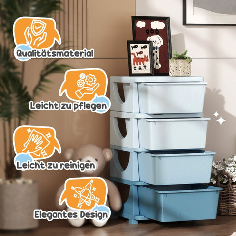 Rootz Storage Box - Children's Toy Organizer - Plastic Drawer Unit - Blue - 37cm x 37cm x 76cm - Rounded Edges for Safety