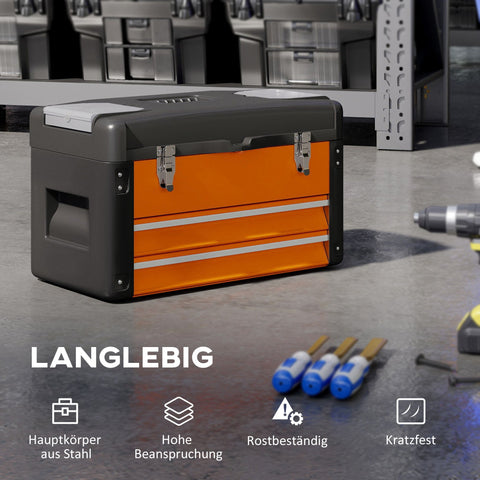 Rootz Tool Box - Storage Chest - Steel Organizer - Scratch & Rust Resistant - 49.7cm x 25.3cm x 28.9cm