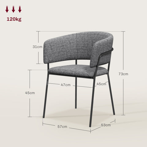 Rootz 2 Piece Set Dining Chairs - Padded Linen Chairs - Kitchen Seating - Steel Legs - 57cm x 53cm x 73cm - Ultimate Comfort & Style