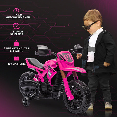 Rootz 12V Pink Electric Motorcycle for Children - Kids Ride-On - Children's Vehicle - Support Wheels - 105cm x 57cm x 62cm