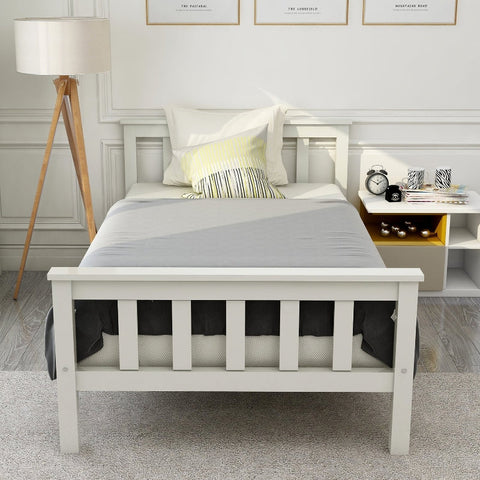 Rootz White Single Bed - Minimalist Bed Frame - Elegant Pine Bed - Durable Design - 208L x 96W x 82H cm
