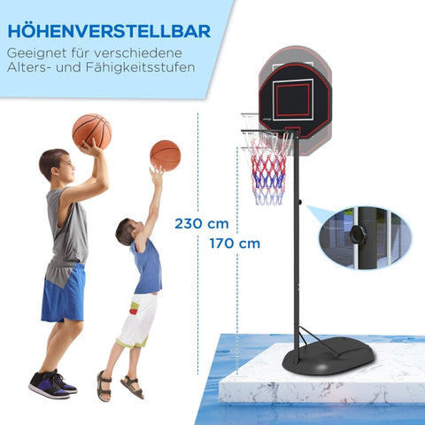 Rootz Basketball Stand - Adjustable Height Hoop - Heavy Duty Steel Frame - Mobile Basketball System - 1.7m to 2.3m Basket Height - 83cm x 2cm x 60cm Back Panel - Black