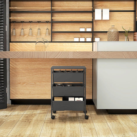 Rootz Storage Trolley - Mobile Organizer - Utility Cart - Steel Frame - Easy to Clean - 40.8L x 33.5W x 60.5H cm