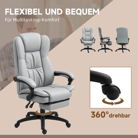 Rootz Ergonomic Swivel Chair - Adjustable Office Chair - Reclining Desk Seat - Massage Function - 68.5x68.5x113-121cm