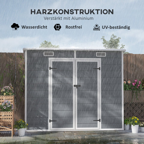 Rootz 2.4 x 1.3m Garden House - Shed - Storage Unit - Weather & UV Resistant - 238cm x 125cm x 165/183cm - Grey