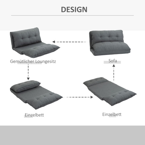 Rootz Elegant Gray Chauffeuse Floor Sofa - Adjustable Relaxing Chair - Reading Armchair - Metal Structure - 100L x 71W x 54H cm