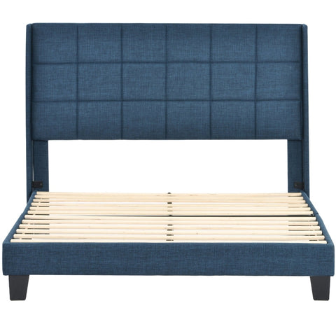 Rootz Double Bed with Headboard - Elegant Upholstered Bed - Sturdy Bed Frame - Optimal Support - 146L x 208W x 111H cm