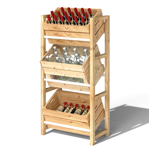 Rootz Beverage Crate Shelf - Wooden Storage Stand - 3-Tier Box Organizer - Natural Spruce Wood - 56 x 32 x 112 cm - Ideal for Parties & BBQs