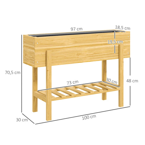 Rootz Wooden Flower Box - Raised Planter - Garden Bed - Fleece Lining - Healthy Soil - 100 x 30 x 70.5 cm