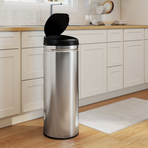 Rootz 50L Sensor Waste Bucket - Touch-Free Bin - Auto-Opening Trash Can - Hygienic & Durable - 30.5cm x 30.85cm - Stainless Steel - Soft-Close - Silver