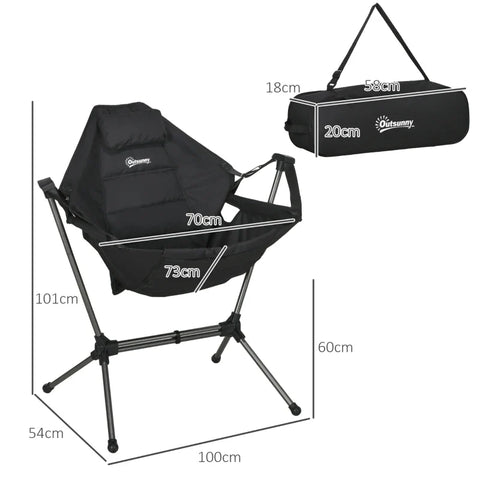 Rootz Campingstoel - Opvouwbaar - Tuinstoel - Directeursstoel - Comfort en ondersteunend - Draagtas - Oxfordstof - Aluminiumlegering - Zwart - 54W x 100D x 101H cm