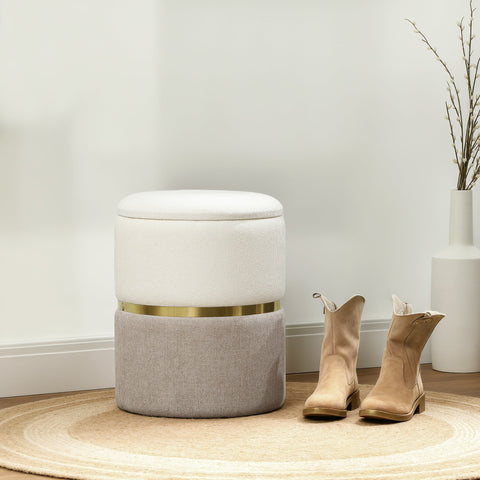 Rootz White Seat Stool - Storage Ottoman - Two-Tone Design - Enhances Room Aesthetics - 36 x 36 x 44 cm