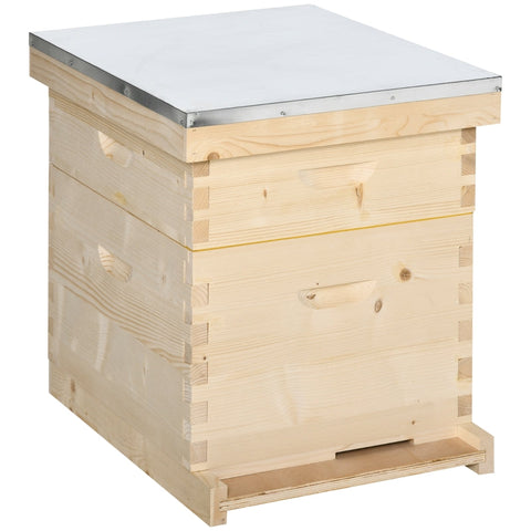 Rootz Beehive Kit - Wooden Bee Hive - Apiary Set - Solid Fir Wood - Galvanized Metal Lid - 58.2cm x 48cm x 56.6cm