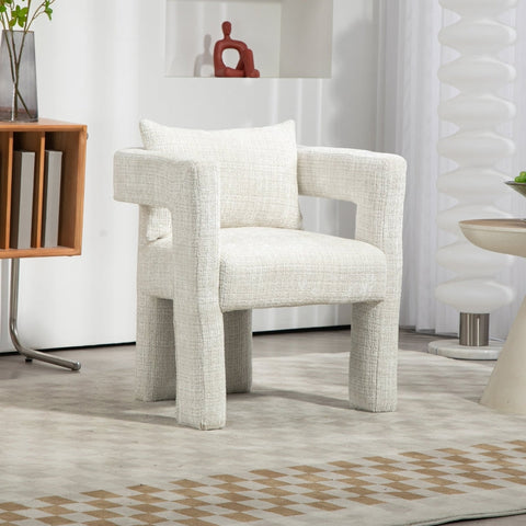 Rootz Beige Chenille Lounge Chair - Single Seat - Hollow Armrests - Ergonomic Design - 60L x 44W x 65H cm