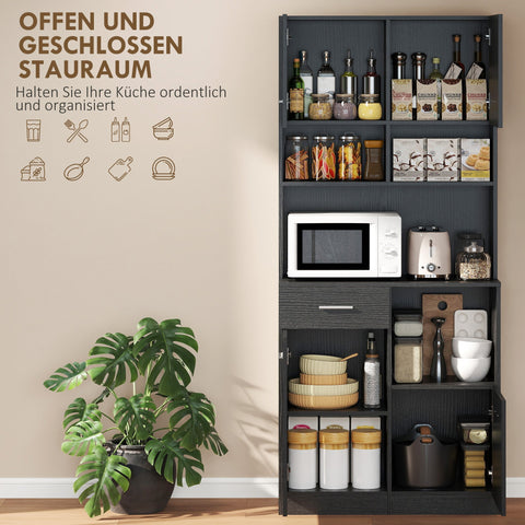 Rootz Kitchen Cabinet Buffet - Sideboard - Storage Cupboard - Soft-Close Doors, Organizes Clutter, 80 x 35 x 180 cm, Black