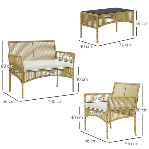 Rootz 4-Part Garden Lounge Set - Outdoor Sofa - Patio Armchairs - Durable & Weather-resistant - 56x56x80cm & 100x56x80cm & 72x40x39cm