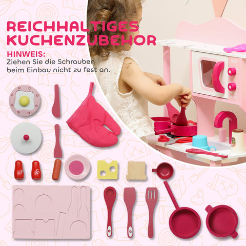 Rootz Children's Play Kitchen - Wooden Toy Kitchen - Pretend Cooking Set - Compact, Safe, Educational - 55x24x86cm - Pink
