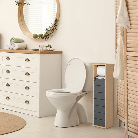 Rootz Bathroom Cabinet - Storage Cabinet - Toilet Paper Holder - Durable Bamboo MDF - Adjustable Shelf - 18x18x75 cm