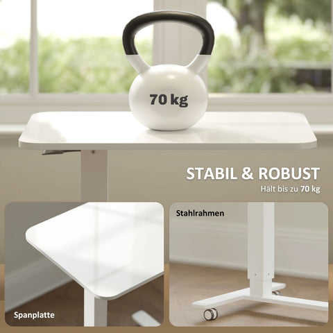 Rootz Steh Desht Height Adjustable Desk - Mobile Laptop Table - Ergonomic Workspace - Sit/Stand Option - White - 65cm x 48cm x 70-110cm