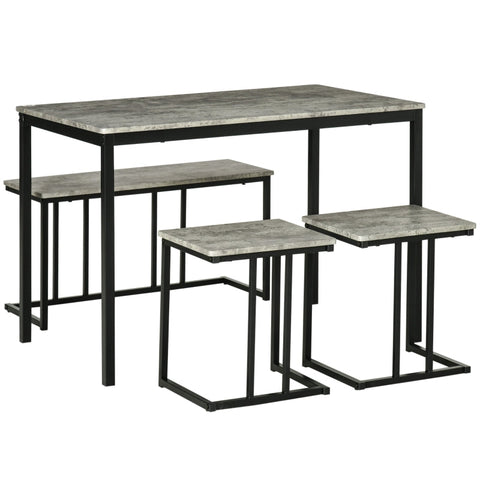 Rootz Compact Kitchen Table Set - Minimalist Dining Set - Space-Saving Furniture - Metal Frame - 110x70x75cm Table, 86x35x45cm Bench, 40x35x45cm Stools