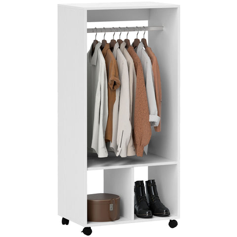 Rootz Mobile Wardrobe - Clothes Storage Organizer - White Closet - Easy Mobility - 60cm x 40cm x 127cm