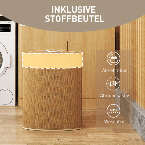 Rootz Bamboo Mesh Corner Laundry Basket - Hamper - Clothes Bin - 55L Capacity - Easy Clean Fabric Bag - 35cm x 35cm x 60cm