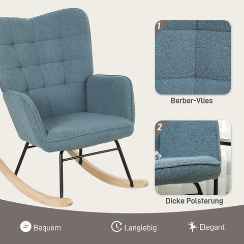 Rootz Rocking Chair - Ergonomic Seat - Cozy Breastfeeding Chair - Relieves Stress - 98t x 71b x 101h cm - Blue
