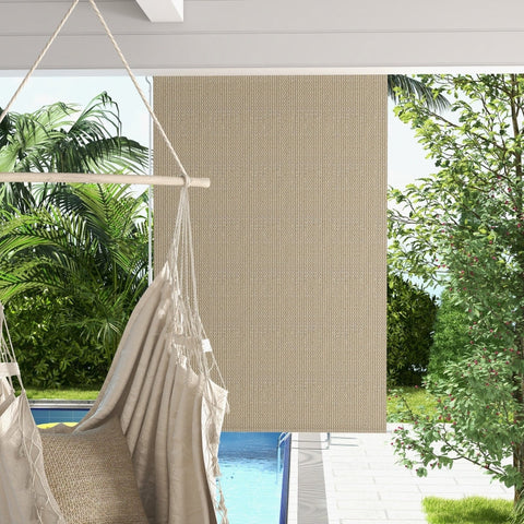 Rootz Outdoor Roller Blind - Sunshade - Privacy Screen - Hand Crank Operation - 120cm x 185cm - Beige - HDPE Fabric - Aluminum Frame