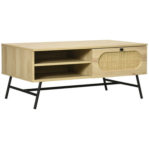 Rootz Rustic Coffee Table - Living Room Table - Wooden Table - Ample Storage Space - 100cm x 59.5cm x 44.3cm