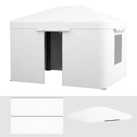 Rootz Gazebo - Replacement Canopy - Side Panels - Weather Resistant - Zippered Doors - PE Fabric - White - 360 X 300 X 270cm