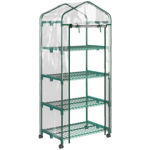 Rootz Foil Greenhouse - Mini Greenhouse - Plant House - Cold Frame - 4 Shelves - Weatherproof Steel - 69 x 50 x 165 cm